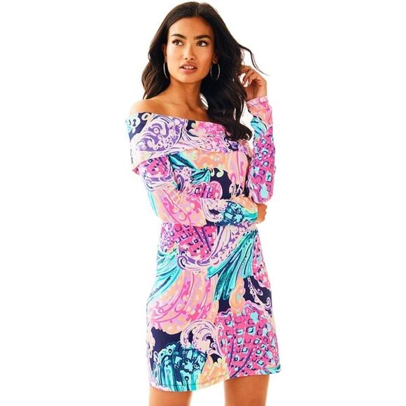 Lilly Pulitzer Trisha Off Shoulder Dress in Multi All That She Wants - Picture 1 of 5